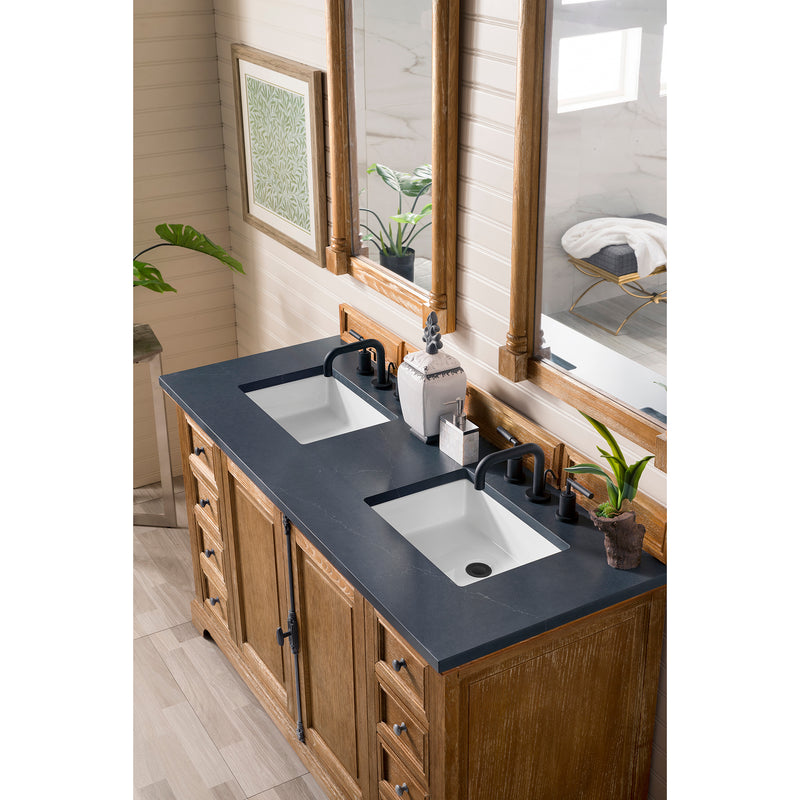 James Martin Providence 60" Double Vanity Cabinet Driftwood with 3 cm Charcoal Soapstone Quartz Top 238-105-5611-3CSP