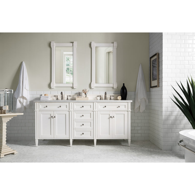 James Martin Brittany 72" Bright White Double Vanity with 3 cm Arctic Fall Solid Surface Top 650-V72-BW-3AF