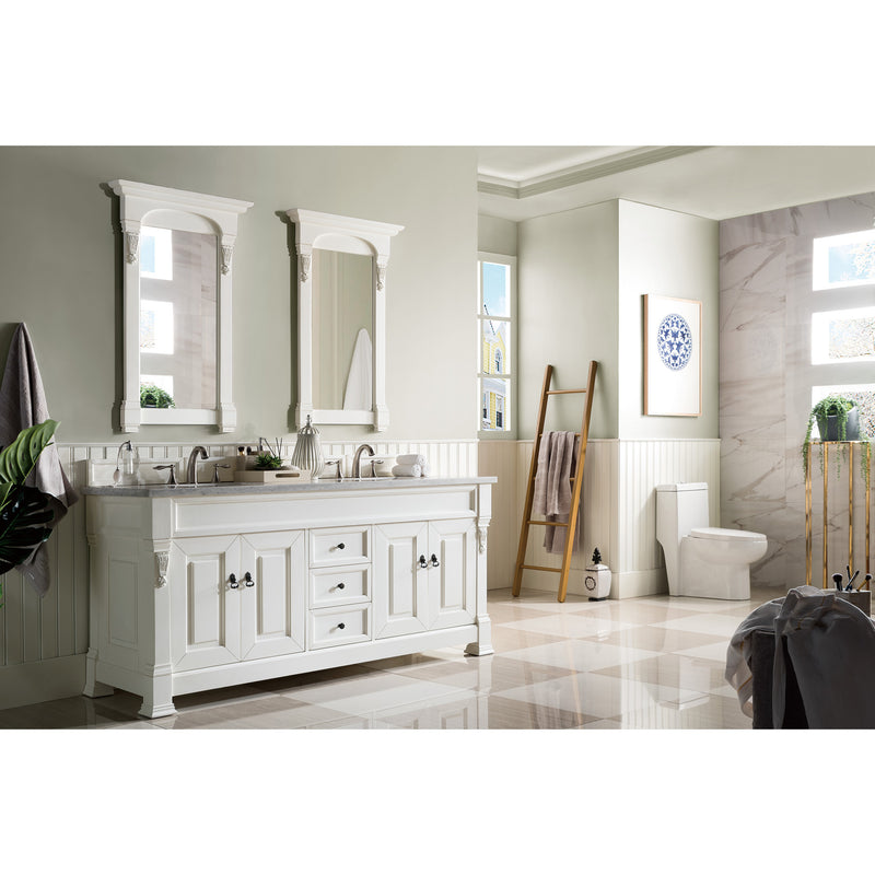 James Martin Brookfield 72" Bright White Double Vanity with 3 cm Arctic Fall Solid Surface Top 147-V72-BW-3AF