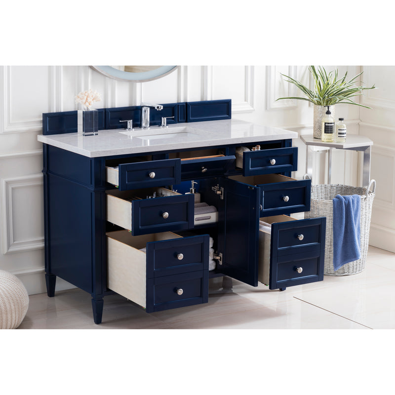 James Martin Brittany 48" Victory Blue Single Vanity with 3 cm Eternal Jasmine Pearl Quartz Top 650-V48-VBL-3EJP