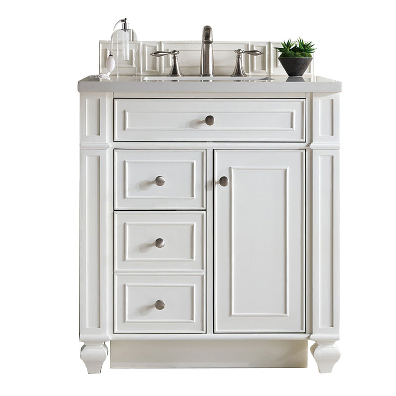 James Martin Bristol 30" Single Vanity Bright White with 3 cm Eternal Jasmine Pearl Quartz Top 157-V30-BW-3EJP