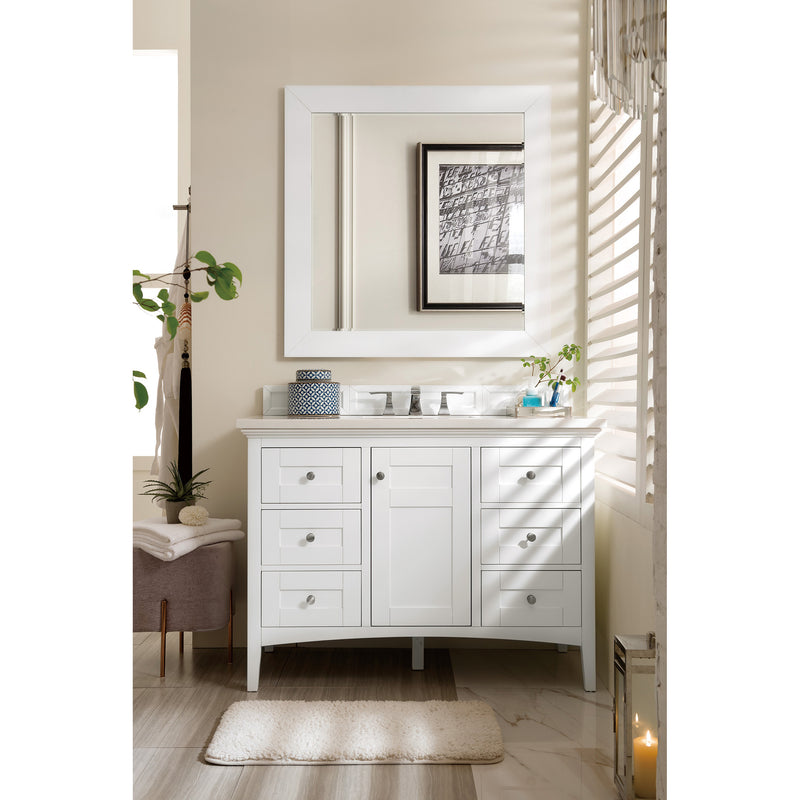 James Martin Palisades 48" Single Vanity Bright White with 3 cm Arctic Fall Solid Surface Top 527-V48-BW-3AF