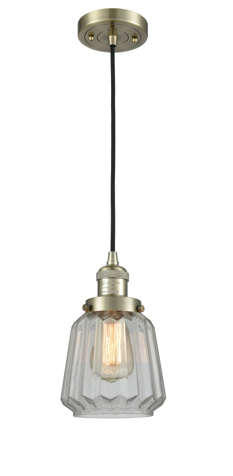 Innovations Lighting Chatham 1-100 watt 6 inch Antique Brass Mini Pendant with Clear Fluted glass 201CABG142