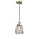 Chatham Mini Pendant shown in the Antique Brass finish with a Clear shade