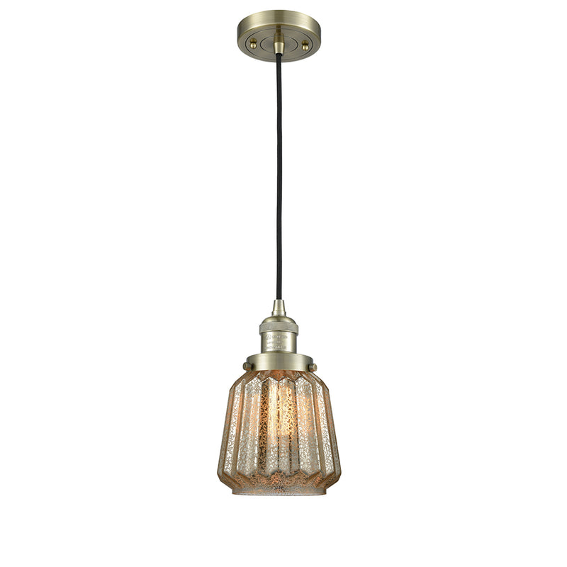 Chatham Mini Pendant shown in the Antique Brass finish with a Mercury shade