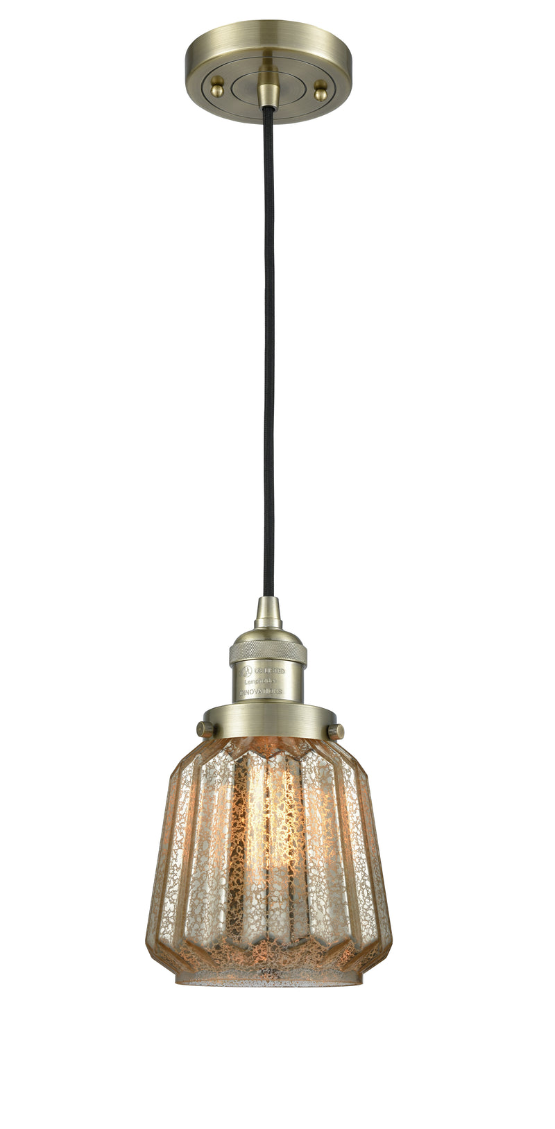 Innovations Lighting Chatham 1-100 watt 6 inch Antique Brass Mini Pendant with Mercury Fluted glass 201CABG146