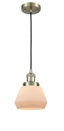 Innovations Lighting Fulton 1-100 watt 7 inch Antique Brass Mini Pendant with Matte White Cased glass 201CABG171