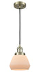 Innovations Lighting Fulton 1-100 watt 7 inch Antique Brass Mini Pendant with Matte White Cased glass 201CABG171