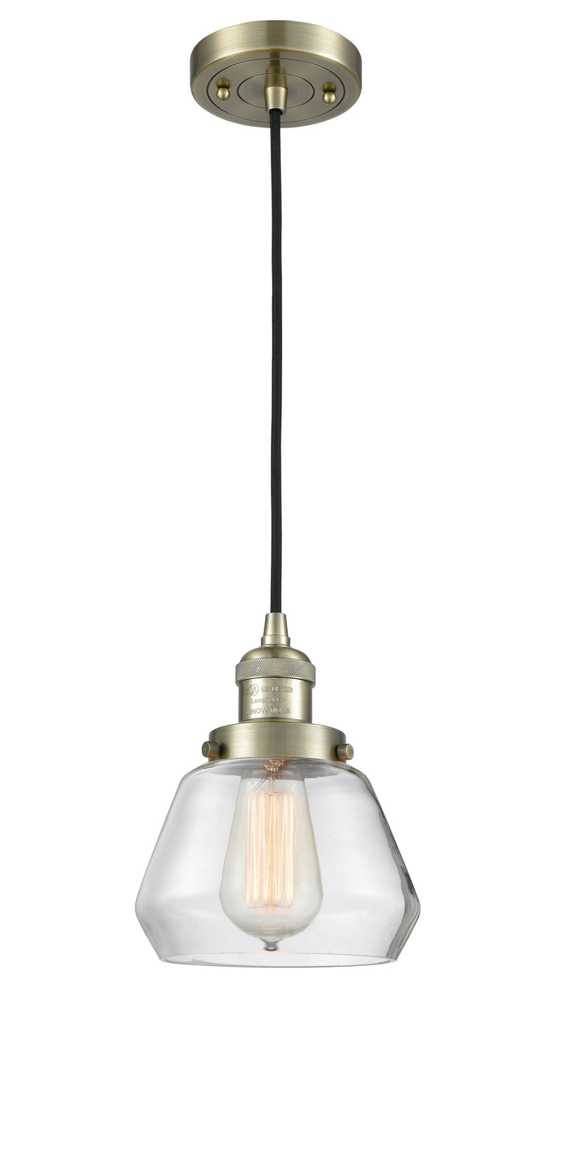 Innovations Lighting Fulton 1-100 watt 7 inch Antique Brass Mini Pendant with Clear glass 201CABG172