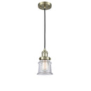 Canton Mini Pendant shown in the Antique Brass finish with a Clear shade