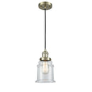 Canton Mini Pendant shown in the Antique Brass finish with a Clear shade