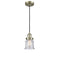 Canton Mini Pendant shown in the Antique Brass finish with a Seedy shade