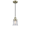 Canton Mini Pendant shown in the Antique Brass finish with a Seedy shade