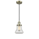 Bellmont Mini Pendant shown in the Antique Brass finish with a Clear shade