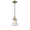 Bellmont Mini Pendant shown in the Antique Brass finish with a Seedy shade