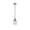 Halophane Mini Pendant shown in the Antique Brass finish with a Matte White Halophane shade