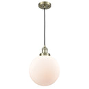 Beacon Mini Pendant shown in the Antique Brass finish with a Matte White shade