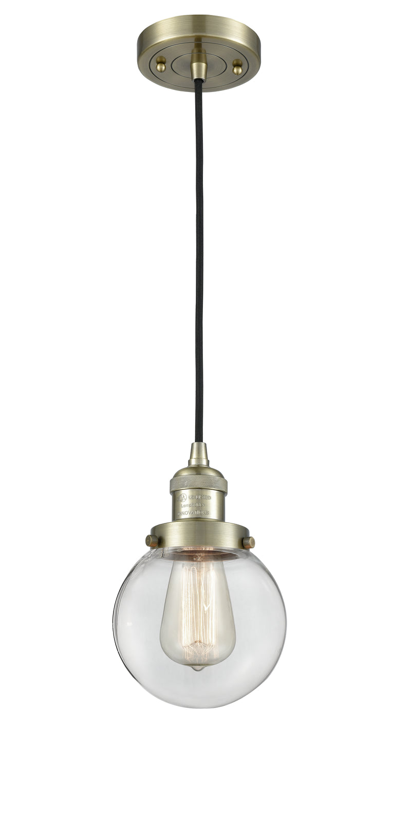 Innovations Lighting Beacon 1-100 watt 6 inch Antique Brass Mini Pendant with Clear glass 201CABG2026