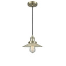 Halophane Mini Pendant shown in the Antique Brass finish with a Clear Halophane shade