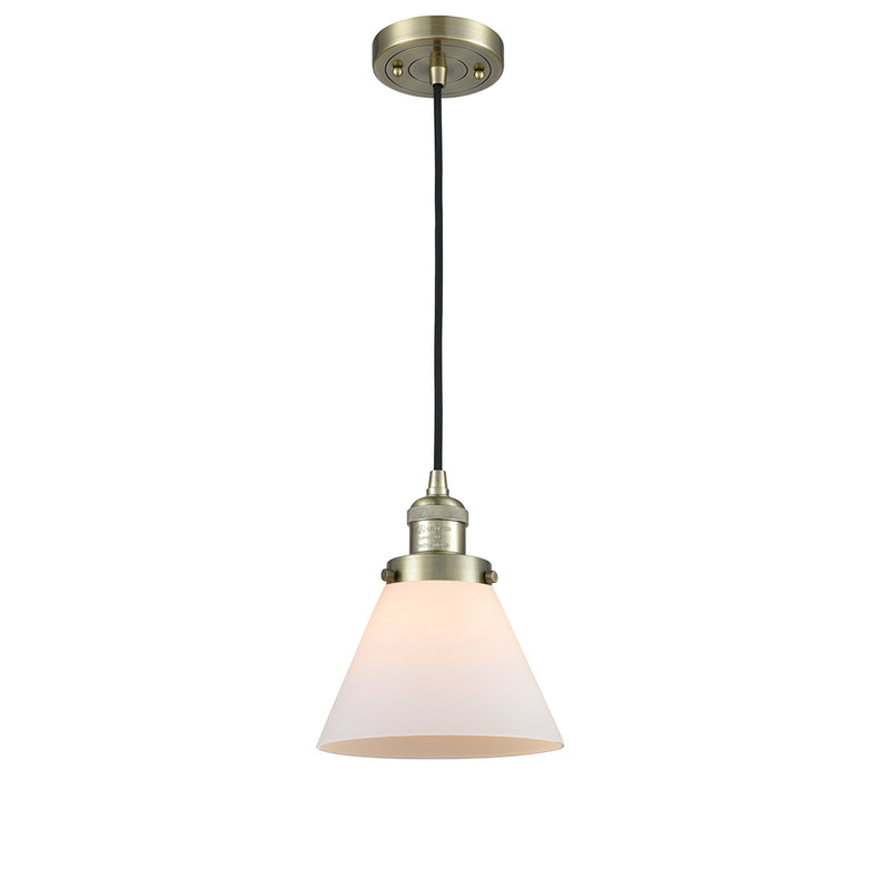 Cone Mini Pendant shown in the Antique Brass finish with a Matte White shade