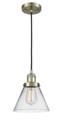 Innovations Lighting Large Cone 1-100 watt 8 inch Antique Brass Mini Pendant with Clear glass 201CABG42