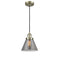 Cone Mini Pendant shown in the Antique Brass finish with a Plated Smoke shade