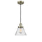 Cone Mini Pendant shown in the Antique Brass finish with a Seedy shade