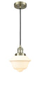 Innovations Lighting Small Oxford 1-100 watt 8 inch Antique Brass Mini Pendant with Matte White Cased glass 201CABG531