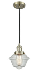 Innovations Lighting Small Oxford 1-100 watt 8 inch Antique Brass Mini Pendant with Seedy glass 201CABG534