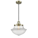 Oxford Mini Pendant shown in the Antique Brass finish with a Clear shade