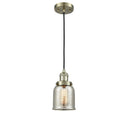 Bell Mini Pendant shown in the Antique Brass finish with a Silver Plated Mercury shade