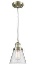 Innovations Lighting Small Cone 1-100 watt 6 inch Antique Brass Mini Pendant with Seedy glass 201CABG64