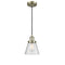 Cone Mini Pendant shown in the Antique Brass finish with a Seedy shade