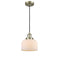 Bell Mini Pendant shown in the Antique Brass finish with a Matte White shade