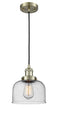 Innovations Lighting Large Bell 1-100 watt 8 inch Antique Brass Mini Pendant with Seedy glass 201CABG74