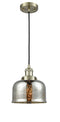 Innovations Lighting Large Bell 1-100 watt 8 inch Antique Brass Mini Pendant with Silver Plated Mercury glass 201CABG78