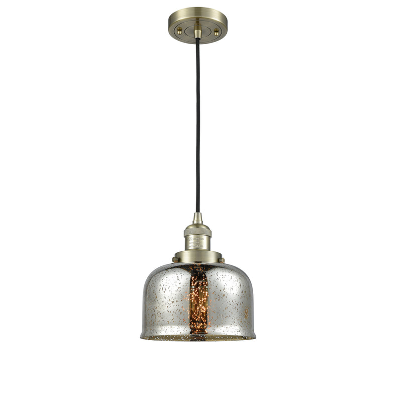 Bell Mini Pendant shown in the Antique Brass finish with a Silver Plated Mercury shade