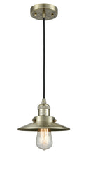 Innovations Lighting Railroad 1-100 watt 8 inch Antique Brass Mini Pendant with Antique Brass Railroad shades  201CABM4