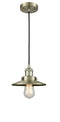 Innovations Lighting Railroad 1-100 watt 8 inch Antique Brass Mini Pendant with Antique Brass Railroad shades  201CABM4