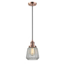 Chatham Mini Pendant shown in the Antique Copper finish with a Clear shade