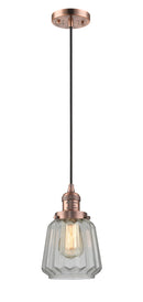 Innovations Lighting Chatham 1-100 watt 6 inch Antique Copper Mini Pendant with Clear Fluted glass 201CACG142