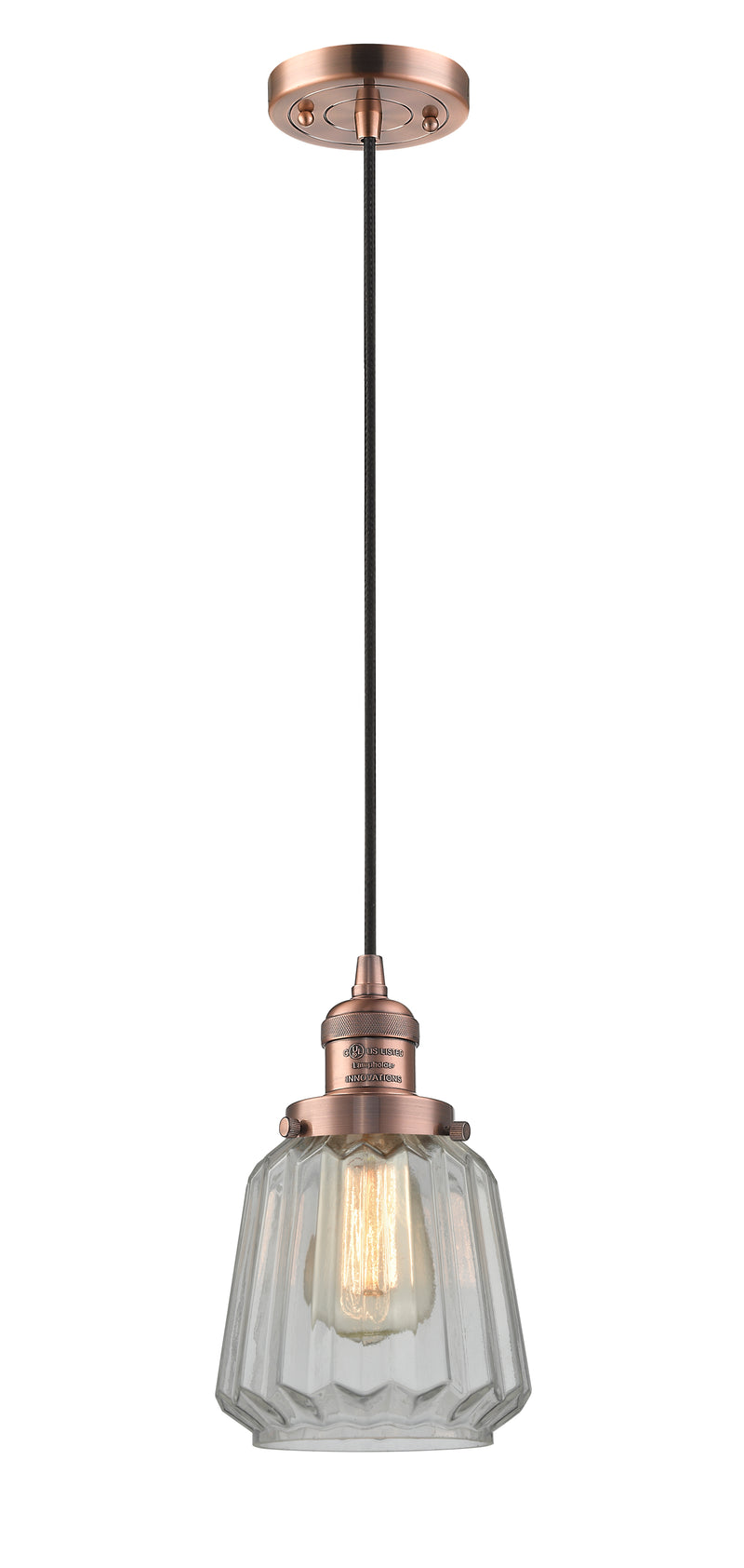 Innovations Lighting Chatham 1-100 watt 6 inch Antique Copper Mini Pendant with Clear Fluted glass 201CACG142