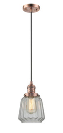 Innovations Lighting Chatham 1-100 watt 6" Antique Copper Mini Pendant with Clear Fluted glass 201CACG142