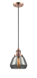 Innovations Lighting Fulton 1-100 watt 7 inch Antique Copper Mini Pendant with Smoked glass 201CACG173