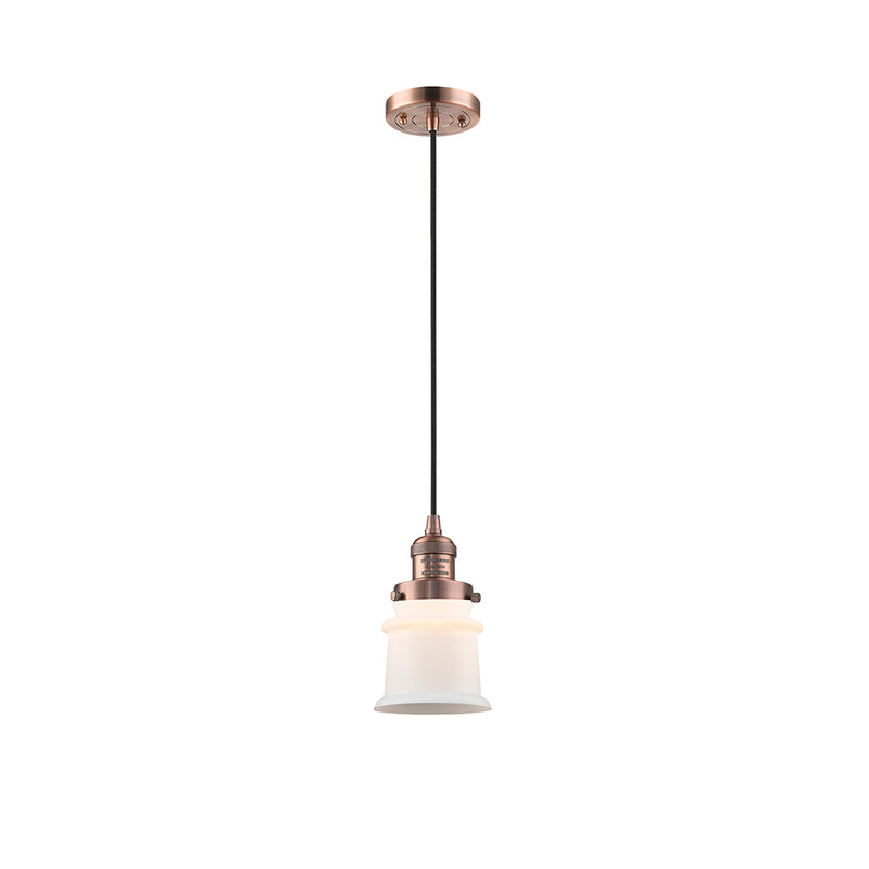 Canton Mini Pendant shown in the Antique Copper finish with a Matte White shade