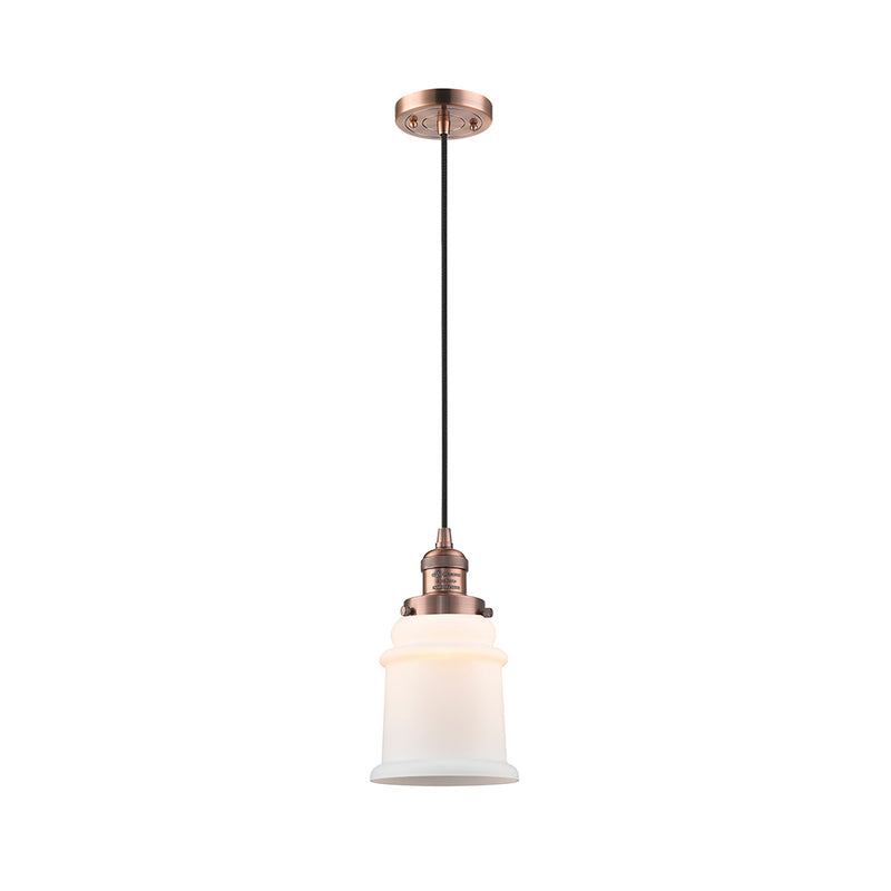 Canton Mini Pendant shown in the Antique Copper finish with a Matte White shade