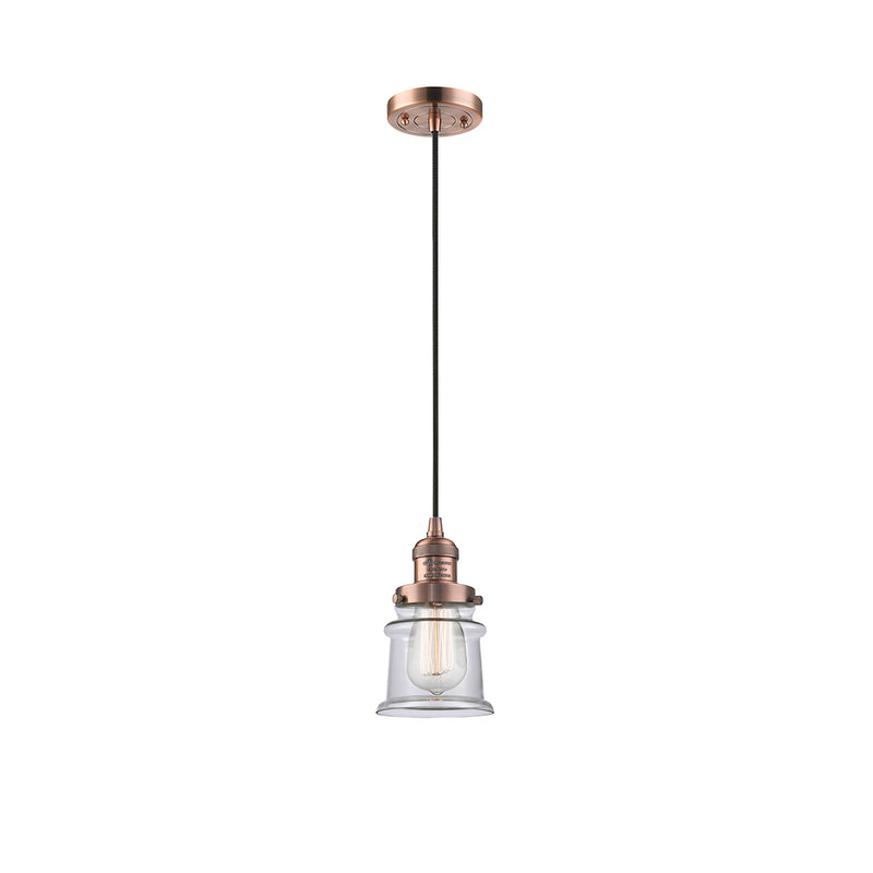 Canton Mini Pendant shown in the Antique Copper finish with a Clear shade