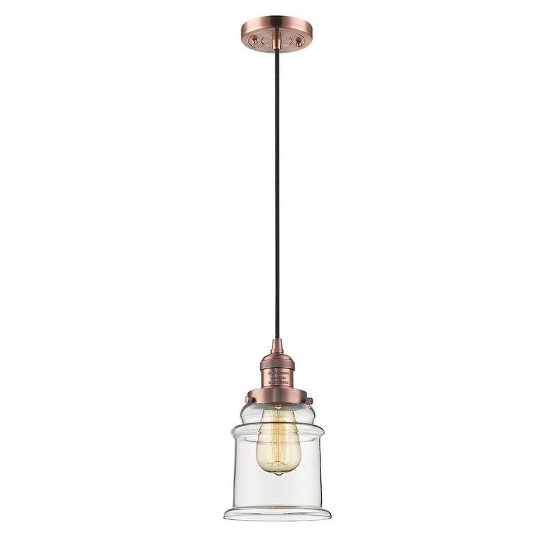 Canton Mini Pendant shown in the Antique Copper finish with a Clear shade