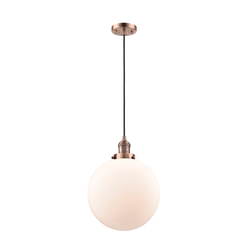 Beacon Mini Pendant shown in the Antique Copper finish with a Matte White shade