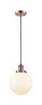 Innovations Lighting Beacon 1-100 watt 6 inch Antique Copper Mini Pendant with Matte White Cased glass 201CACG2018